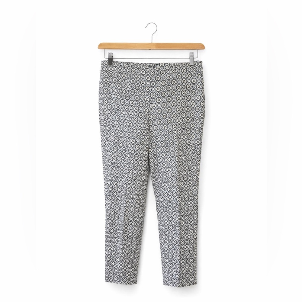 J McLaughlin Patterned Crop Pants Size 10 Navy Gold White Preppy Chic